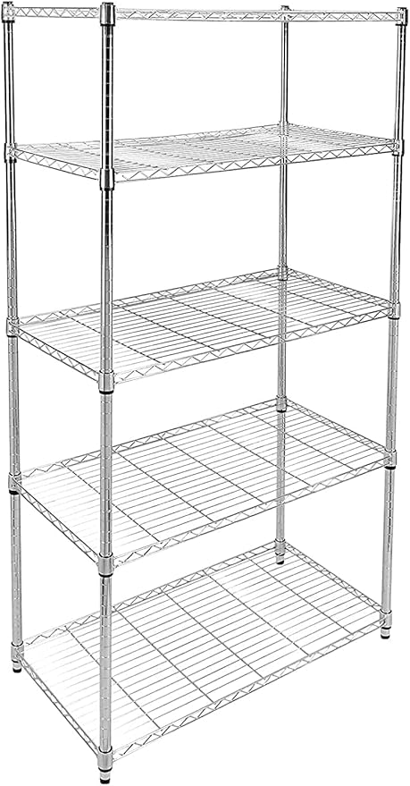 Simple Deluxe Heavy Duty 5-Tier Storage Shelving Unit, 35.83" W x 13.98" D x 61.02" H, 1250 Lbs Loading Capacity, Chrome