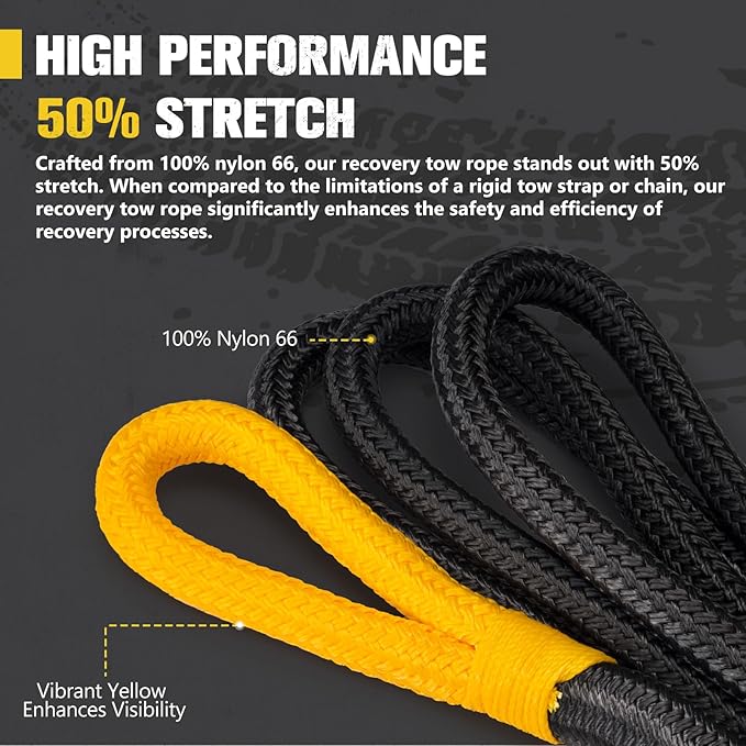 BUNKER INDUST 1.25"×20ft Kinetic Recovery Rope with 2 Soft Shackle Kit, 55000lbs Nylon Tow Rope Heavy Duty Snatch Strap Offroad Recovery Kit for 4x4 Jeep Truck ATV UTV SUV
