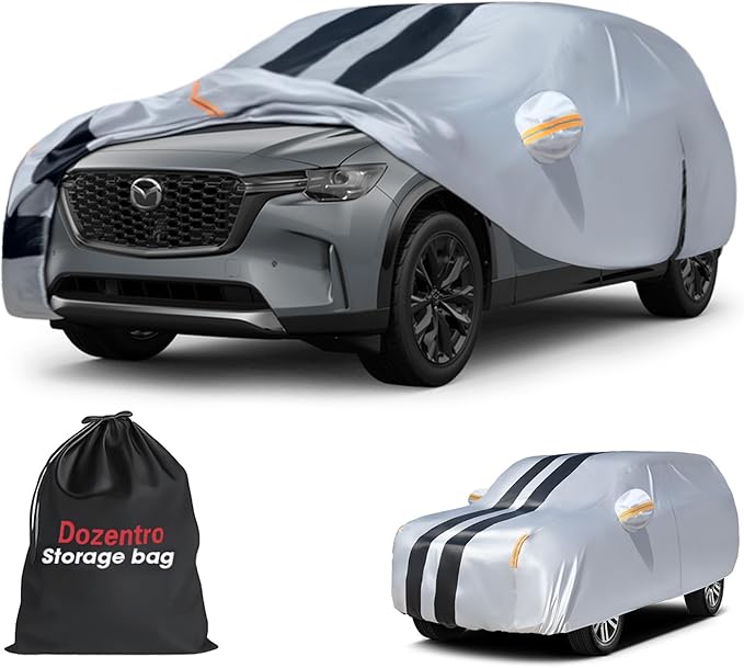 Multi-Layer Car Cover Custom Fit for Mazda CX-90(2023-2026), 100% Waterproof All Weather for Automobiles, Gift with Towel, Heavy Duty Car Covers for Rain Sun UV Protection with Door Zipper