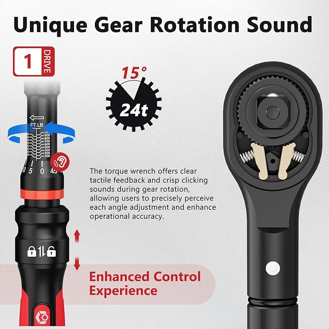 VANPO Torque Wrench 1 Inch Drive 200–1000 Ft-Lb Industrial Heavy Duty Click Type for Mining, Oilfield & Structural Work – TPR+ABS Handle, ±3% Accuracy, 24-Tooth Ratchet, 48" Long Handle with Case