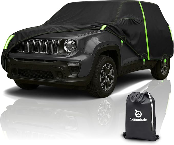 SUV Car Cover Custom Fit for Jeep Renegade 2015-2025 & 100% Waterproof with Zipper Door & Side Mirror Zipper Pockets All Weather Snowproof Rain Dust Hail UV Protection Outdoor Full Cover