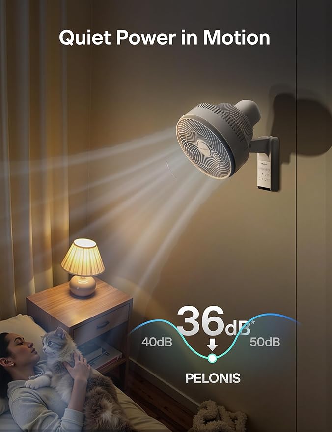 PELONIS 14 inch Wall Mount Fan with Remote Control, Osicllating Fan with 26ft Powerful Airflow, 3 Speed & 3 Modes, Auto 90° Horizontal & 68° Vertical Tilt, Indoor, 36dB, Ideal for Home, Garage, Gym