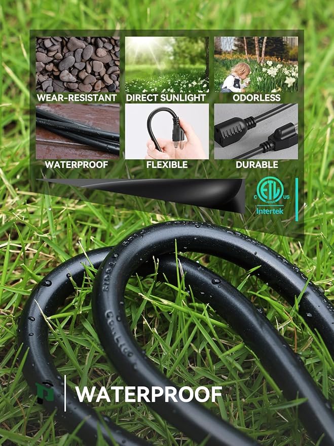 PLUGTUL 3 FT Extension Cord Black, 2-Pack Short Power Cord, Indoor/Outdoor 16 Gauge 3 Prong Grounded Wire ETL Listed, 13A 1625W 125V SJTW
