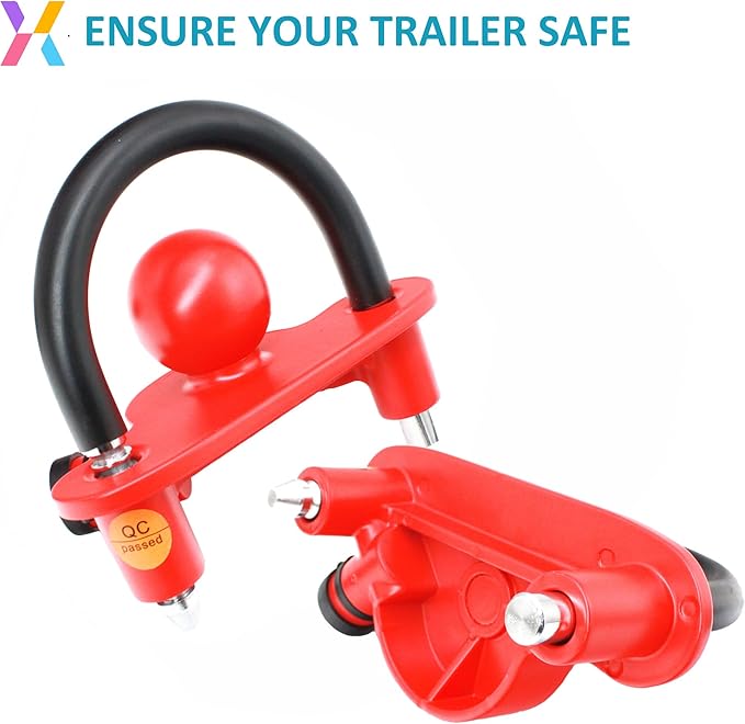 X-Haibei Trailer Locks Ball Hitch with Keys fit 1-7/8"", 2" and 2-5/16" Couplers, Universal Adjustable Trailer Coupler Lock Heavy Duty Aluminum Body, Copper Lock Cylinder for Boat Camper RV Red