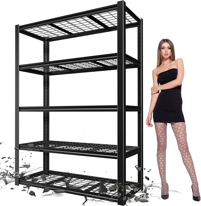 5-Tire Garage Shelving Units Storage Shelves Rack, 72 Inches Height Heavy Duty Adjustable Steel 5000 lbs Metal Shelf for Basement, Garage Organization (Iron Grid Layer, 72" H x 59" W x 24" D)