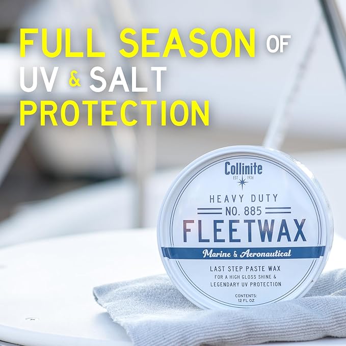 Collinite 885 Fleetwax-Marine & RV Heavy Duty Carnauba+Polymer Wax Sealant-Ultra Durable, Long-Lasting Fiberglass Protection. Provides High Gloss Shine + UV Protection + Prevents Oxidation (12 fl oz)