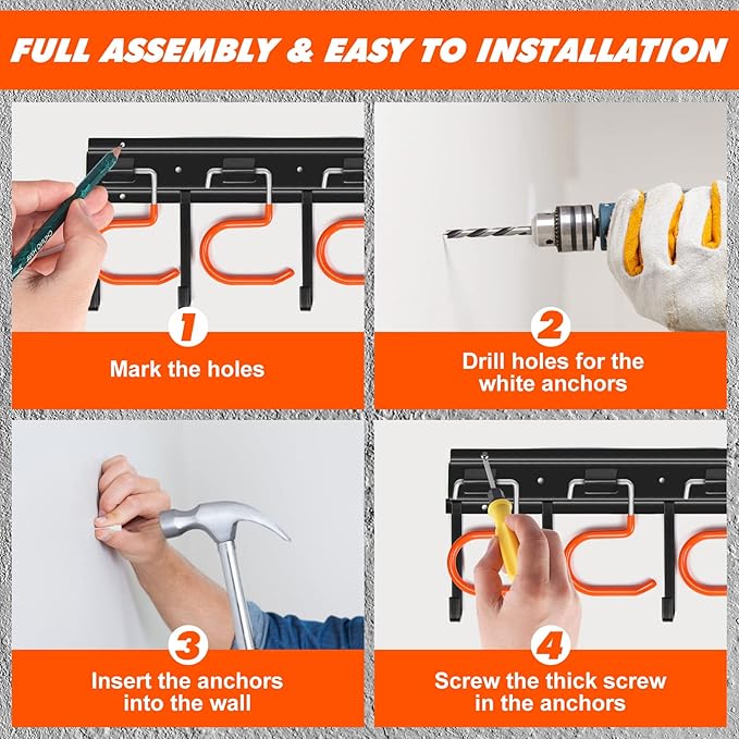 TVKB 17'' All Metal Garden Tool Organizer Adjustable Garage Tool Organizer Wall Mount Garage Organizers and Storage with Heavy Duty Hooks Tool Hangers for Garage Wall, Shed, Garden