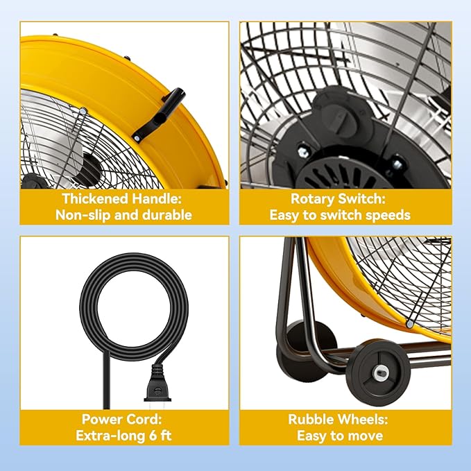 24 Inch Industrial Drum Fan 8800 CFM High Velocity Floor Fan for Garage, Warehouse & Workshop - 3-Speed Heavy Duty Metal Fan with 360° Tilt, Wheels & UL Safety Listed