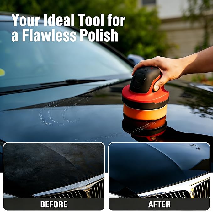 BLACKCUBE Cordless Car Polisher 230 RPM, USB Rechargeable Auto Buffer with 2000mAh Battery, Lightweight 5-Pad Detailing Kit for Scratch Removal, Waxing & Polishing – for Car, Boat & Home