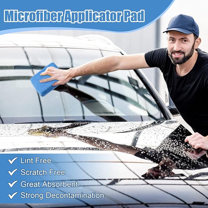 Riakrum 32 Pcs Microfiber Applicator Pads Soft Microfiber Foam Buffing Car Detailing Pads for Wax Ceramic Coating Polish Reusable Car Wash Sponge Tire Shine Applicator(Blue)