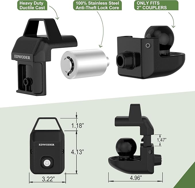 Trailer Coupler Lock N-LOK1 Heavy Duty Hitch Locks with Keys,Anti Theft RV Locks,ONLY Fit 2" Ball Coupler (2")