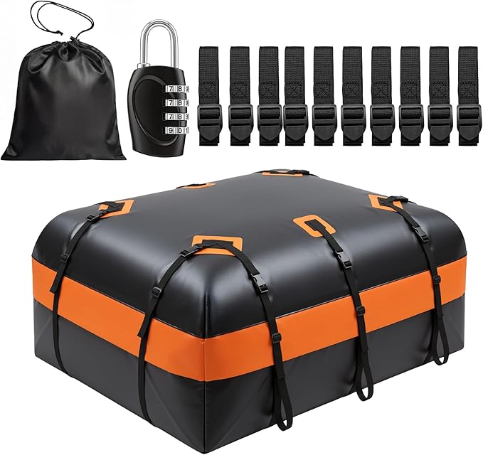 Car Rooftop Cargo Carrier Bag, 20 Cubic Feet Waterproof Heavy Duty Roof Bag with 8 Reinforced Straps & Combination Lock, Soft Shell PVC Car Top Luggage Carrier for SUV Truck RV, Travel Camping Storage