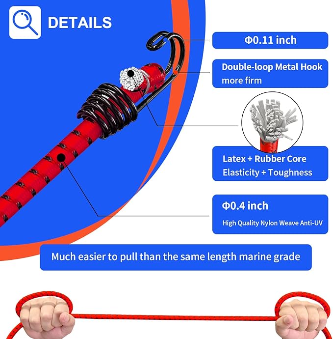 Hlogree 2PCS Car Cover Gust Straps Wind Protector,Bungee Cords Hook Clips Kit Hold Tarp Tie Down from Blowing Off in High Winds-Universal Fit for Most Cars,Sedans,SUVs,Trucks,Vans and More-Red