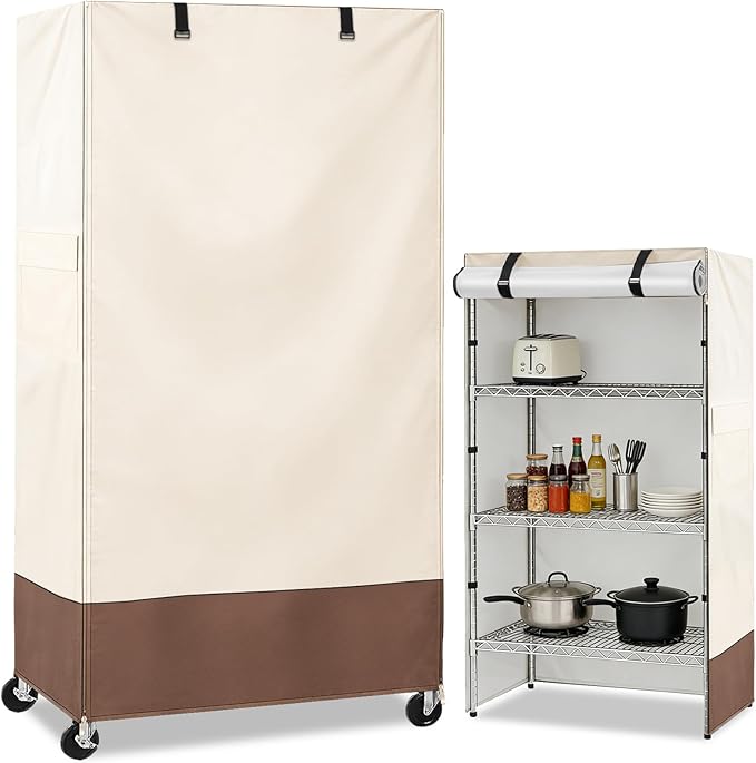 Rileytee Wire Shelf Cover,Heavy Duty 600D Dustproof Waterproof Shelf Covers for Wire Shelving,Outdoor Storage Rack Cover for Rack with Zipper,48"W x 18"D x 72"H,(Beige & Brown)