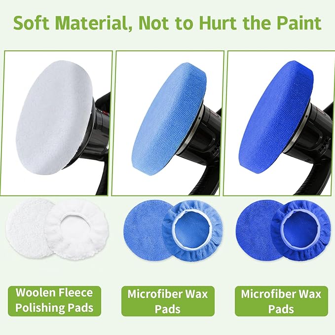 15 Pack Car Polishing Pads, Mix Car Polishing Bonnet Buffing Pads, 10*Microfiber+5*Woollen Car Polisher Buffer Pads, 5" - 6" Car Buffer Pads for Car, Glass,Instruments, Cameras, Furniture, Metal, Wood