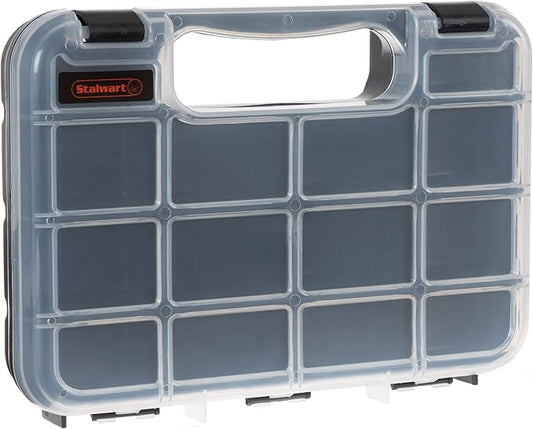 Hardware Organizer Box with Dividers - 14 Compartment Small Parts Organizer Portable Tool Box Organizer with Secure Latches - Plastic Screw Organizer Box for Nuts, Beads, Jewelry or Tackle by Stalwart