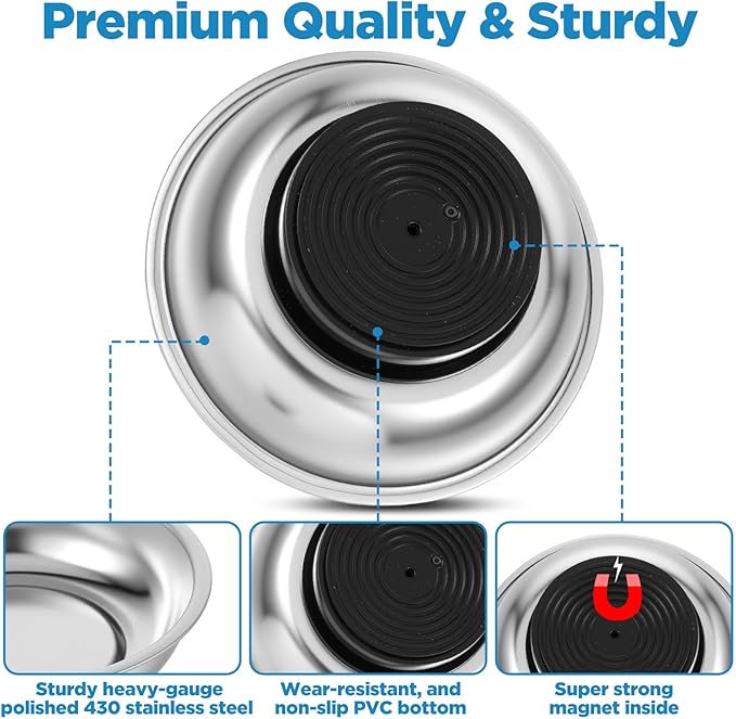 10 Pcs Stainless Steel Magnetic Parts Tray Set, 3 Inch Round Magnetic Bowls for Screws, Nuts, Pins, Bolts & Small Parts, Garage Workshop Tool Holder