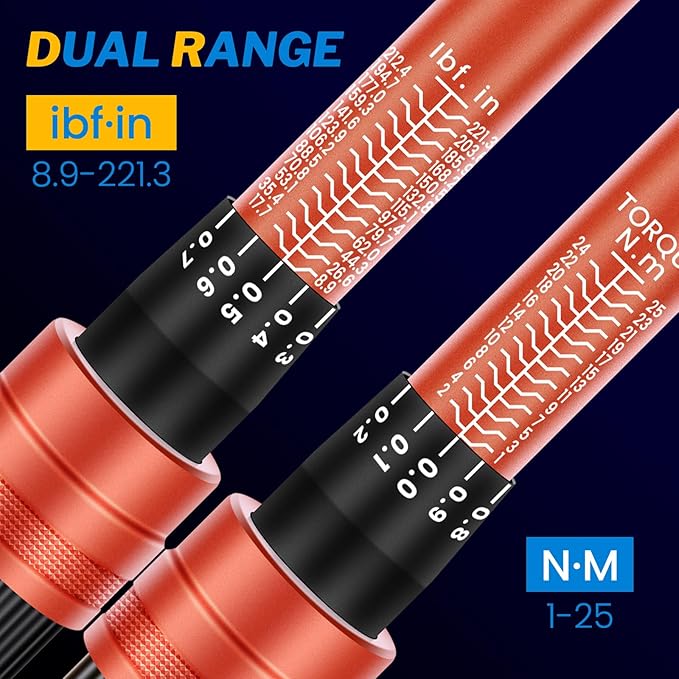50PCS Bike Torque Wrench Set, 1/4 Inch Torque Wrench(1~25 Nm/8.9~221.3 in-lb), 72-Tooth Gear, Dual-Direction Click Type, 0.1 Nm Micro, Inch Pound Torque Wrench with Bit Sockets, Bike Tool Kit