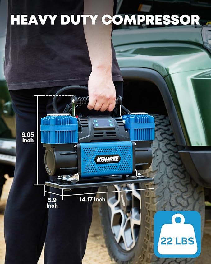 Kohree 12V Dual Cylinder Air Compressor with Digital Display Panel, Heavy Duty 12.35CFM Fast Tire Inflator Tire Pump for Offroad Truck RV 4x4 Vehicle, Max 150 PSI