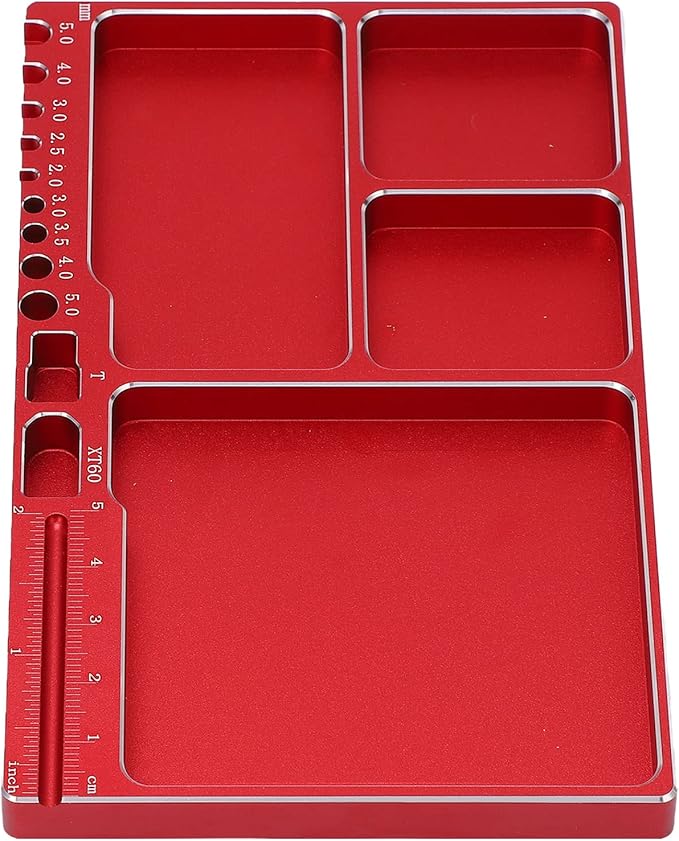 Magnetic Screw Tray Aluminium Alloy Magnetic Adsorption Widely Used Magnetic Parts Tray with Magnetic Pad for RC Repair Magnetic Bowl for Screws(Red)