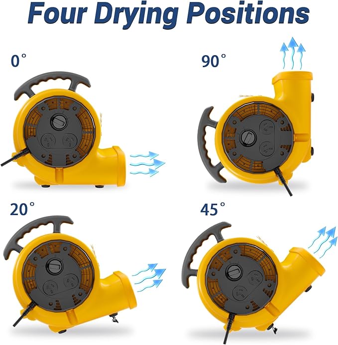 Air Mover Blower Fan, Industrial 1/3HP 1200CFM Monster Floor Blower Carpet Dryers - 3 Speeds Switch, 4 Adjustable Angles, 10FT Long Cord, Stackable - 2025 Upgraded