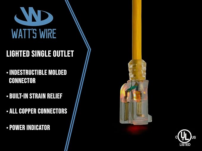 50 ft Outdoor Extension Cord Waterproof - 12 Gauge Heavy Duty Extension Cord 50 ft - Lighted Outdoor Extension Cords - Watts Wire - 50' Grounded - extensiones electricas
