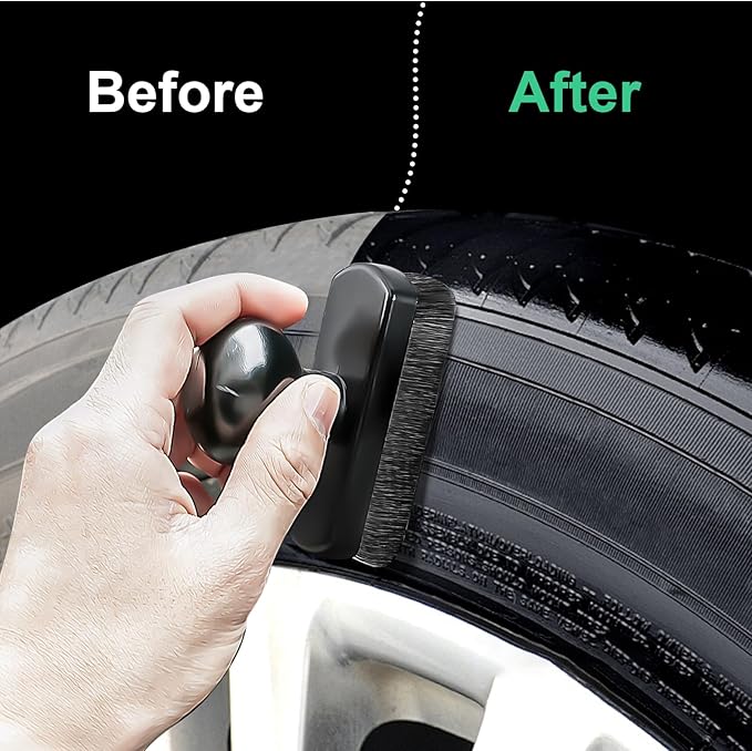 UNIMEIX Tire Shine Applicator Brush Large Vegan Tire Shine Brush with Storage Stand for Vehicles Tire Shine Polish Wax and Car Wash