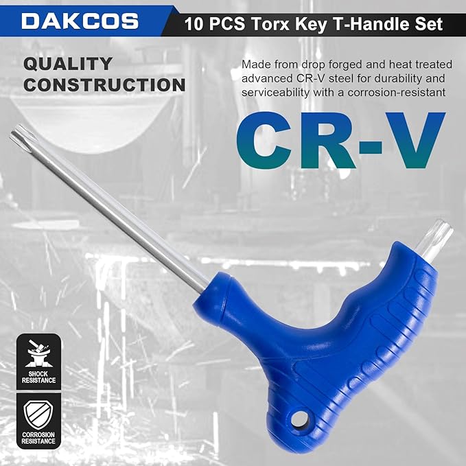 10 Pcs T-Handle Torx Wrench Set, T9-T50 Star Key with Storage Rack, Cr-V