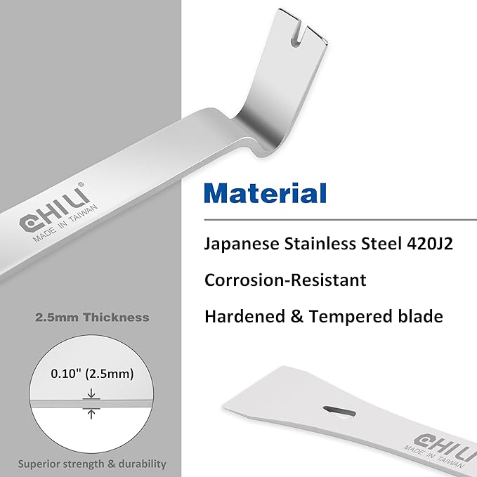 CHILI Tools 7/8-Inch Wide Mini Stainless Steel Pry Bar With Flat End, The Smallest Nails Puller For 18 Gauge Brads Nail, Made In Taiwan