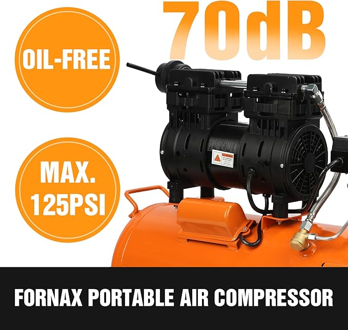 FORNAX 8 Gallon Air Compressor, 1HP 2.2 CFM, Max 125 PSI Oil-Free Air Compressor Tank, 70 dB Ultra Quiet Compressor for Nail Guns, Tire Inflation, and DIY Home Projects