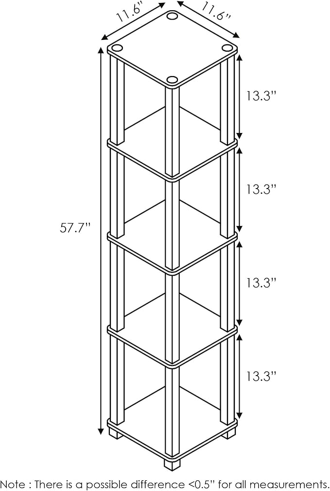 FURINNO Turn-S-Tube 5-Tier Corner Square Rack Display Shelf, Americano/Black