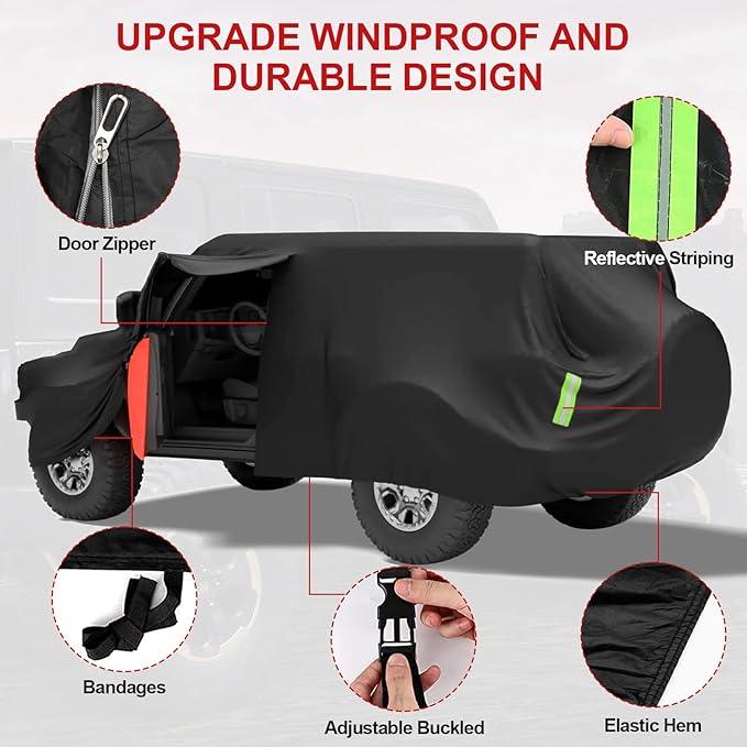 Full Exterior Cover Custom，for Fit 1997-2023 Jeep Wrangler 2 Door JK JL TJ YJ CJ，210T Fabric is Windproof and Waterproof