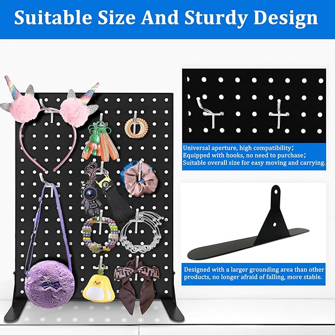 2PCS Pegboard Display Stand With 20 Hooks for Craft Shows, Metal Jewelry and Key Ring Retail Display Racks for Selling Accessories, Retail Stores, Vendors & Events, 17 X 13 Inch
