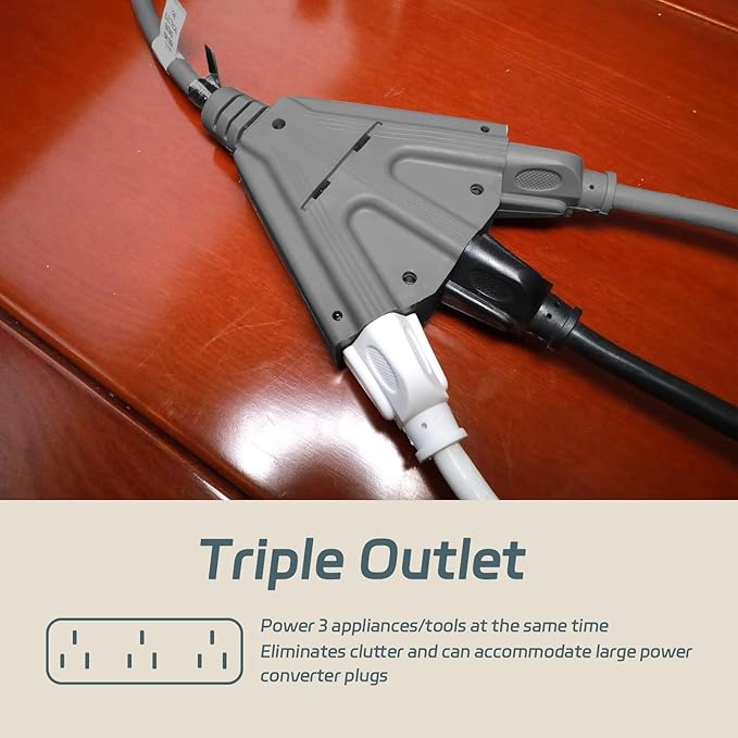 EP 2 Pack 6 Ft Outdoor Extension Cord with 3 Electrical Power Outlets - 16/3 SJTW Grey Cable with 3 Prong Grounded Plug for Safety Great for Christmas Lights, Garden and Major Appliances