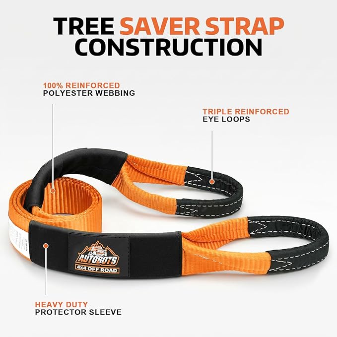 AUTOBOTS Tree Saver Strap 3" x 8' with S-Shaped Tow Hook，Heavy Duty Tow Strap 35300LBS Break Strength - Emergency Recovery Strap Winch Extension
