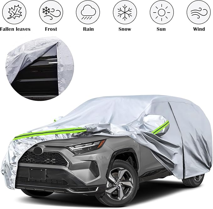 Waterproof Car Covers Replace for 2013-2025 Toyota RAV4, 6 Layers All Weather Custom-fit Car Cover with Zipper Door & Windproof Bands for Snow Rain Dust Hail Protection (RAV4)