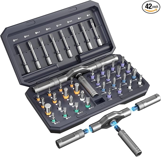 42 in 1 Magnetic Screwdriver Set, Portable Multi Bit Compact Ratchet Precision Screwdriver Set Mini Repair Tool Kit for Diy, Laptop Computer, Bicycles, Furniture, Eyeglass and More (Grey)