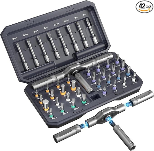 42 in 1 Magnetic Screwdriver Set, Portable Multi Bit Compact Ratchet Precision Screwdriver Set Mini Repair Tool Kit for Diy, Laptop Computer, Bicycles, Furniture, Eyeglass and More (Grey)