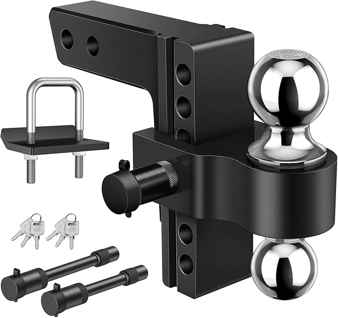 Kohree 2-in-1 Adjustable Trailer Hitch for 2-Inch Receiver, 6" Heavy Duty Aluminum Hitch Kit with 2 Balls (2-5/16" & 2"), 12,500 lbs GTW, Black Anti-Rattle Lock & Security Pins, Fits Trucks, SUV, RVs