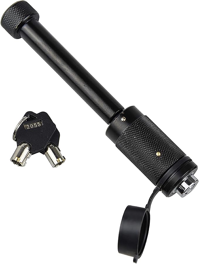 TOPTOW 63520 Trailer Hitch Lock, 5/8-inch Locking Pin Dia, 3-1/2-inch Span, Fits for Class 3, 4, 5 Hitch Receivers, Round Keys