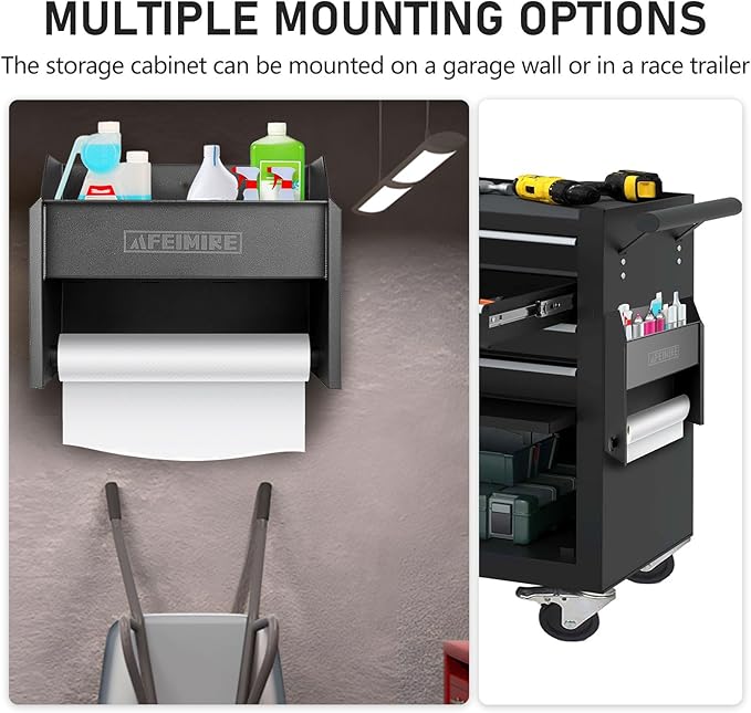 Storage Cabinet for Garage & Trailers, Paper Towel Holder & Aluminum Mounting Cabinet, Space-Saving Design for Aerosol Cans, Quart Jugs, Small