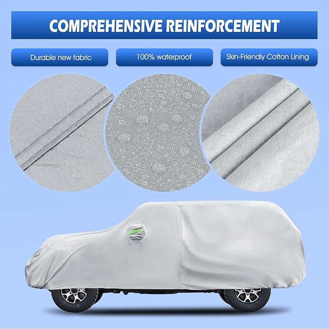 Car Cover Custom Fit for Jeep Wrangler 4 Door 2006-2026 JK JL, Migaven Waterproof Full Exterior Cover Rain Sun Protection with Door Zipper, Silver