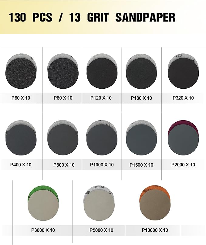 143 PCS Drill Polishing Kit, 3 Inch Sanding Disc Headlight Restoration Kit 60 to 10000 Grit Buffing Pads for Car Sanding, Waxing, Buffing, Scouring, Cleaning