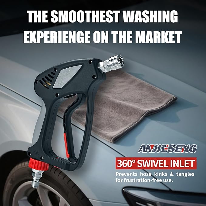 Professional Pressure Washer Gun 5000 PSI, 10.5 GPM High Flow Power Washer Gun with Military Lock & Tangle-Free 360° Alloy Swivel | Stainless Steel Body | Compatible with Foam Cannon Foam Gun
