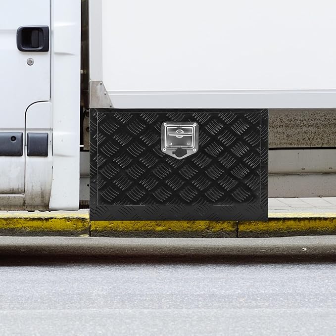 VEVOR Underbody Truck Box, 24" x 14" x 16" Pickup Storage Box, Heavy Duty Aluminum Diamond Plate Tool Box with Lock and Keys, Waterproof Trailer Storage Box with T-Handle Latch for Truck, Van, Trailer