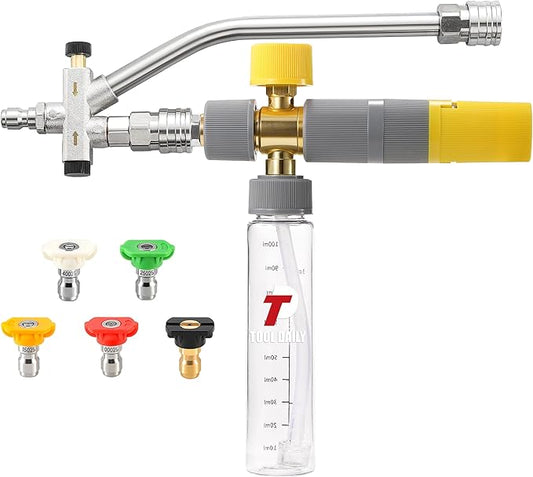 Tool Daily Foam Cannon Dual Connector, Mini Foam Cannon for Pressure Washer, 5 Power Washer Spray Nozzle Tips, 1/4 Inch Quick Connect