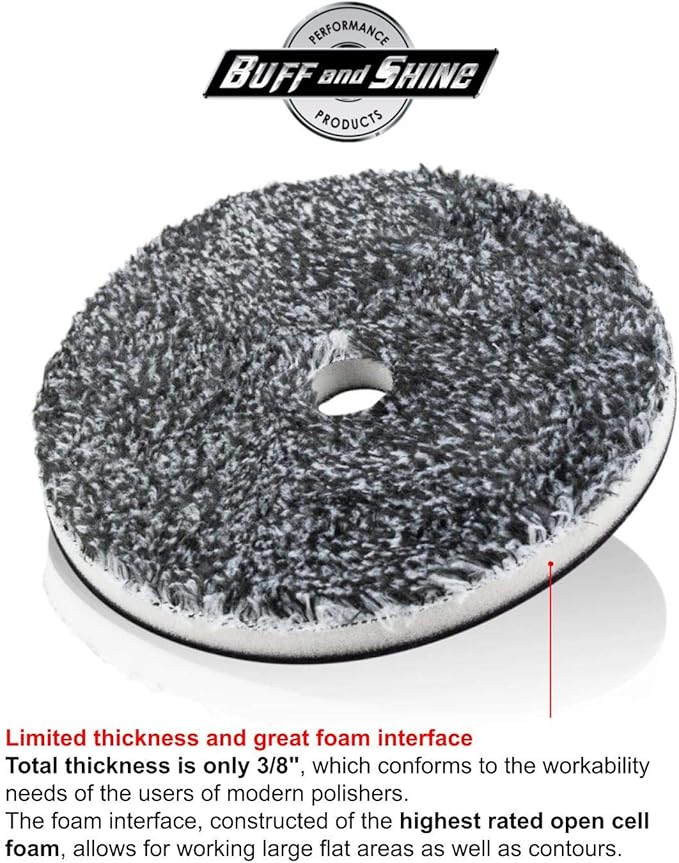 Buff and Shine URO-Fiber Microfiber Pad for Car Compounding, Cutting, Buffing, Waxing, and Polishing - Compatible with Long-Throw, High-Action, Dual-Action, and Random Orbital Polisher - 5 in (1 Pad)