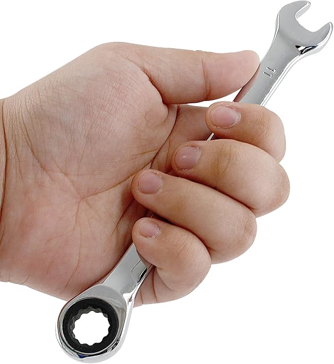 2 Pcs 11mm Ratchet Wrench Metric Ratcheting Wrench Set with 5° Movement and Hardened & 72 Teeth for Projects Metric Tight Spaces