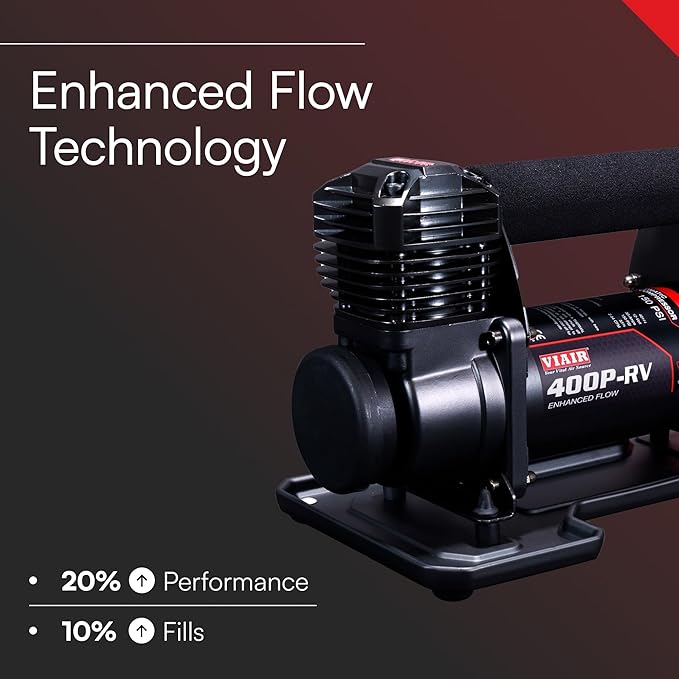 VIAIR 400P-RV EF Enhanced Flow - 40144 12V Tire Inflator Portable Air Compressor with RV Inflation Gun, 90 Degree Chuck | 33% Duty Cycle @ 100 PSI, Max Pressure 150 PSI (SAE, Alligator Clips)