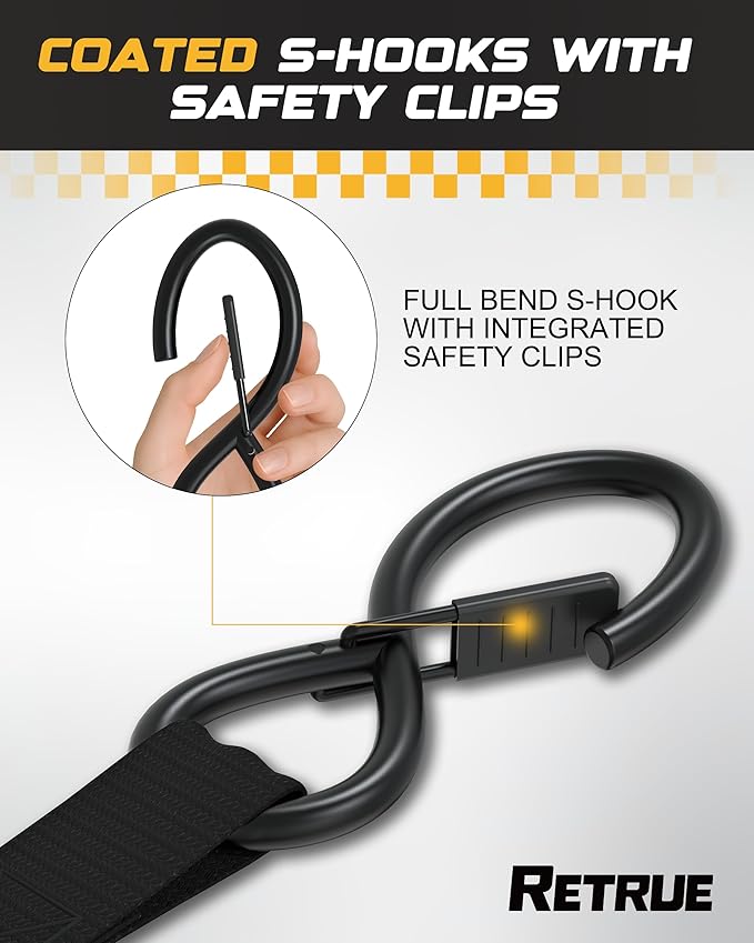RETRUE Heavy Duty Self-Retracting Ratchet Straps, 10 Feet Retractable Ratchet Tie Down Straps with 1,500lb Break Strength for Trailers, Motorcycles, ATVs, Moving, Cargo Handling & More, Black (4 Pack)